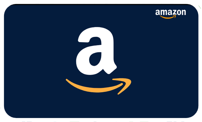 Amazon gift card with logo and smile icon on dark blue background